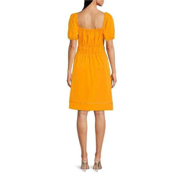 LDT Claire Square Neck Smocked Short Puffed Sleeve Drawstring Front Yellow Dress - Picture 3 of 12